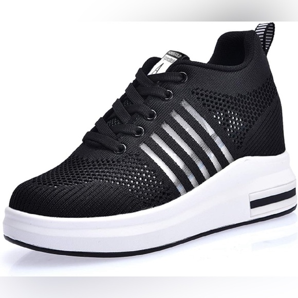 Black Platform Sneakers with White Stripes - Picture 3 of 10
